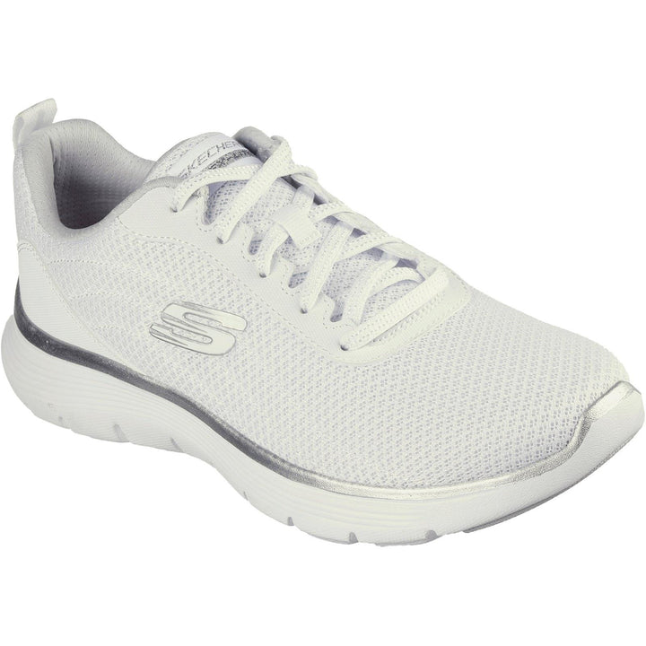 Womens Wide Fit Skechers 150206 Flex Appeal 5.0 Uptake Trainers in White/Silver - Image 1