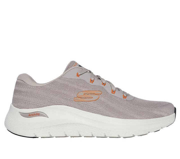 Men's Wide Fit Skechers 232701 Arch Fit 2.0 Road Wave Walking Trainers in Taupe/Orange - Image 1