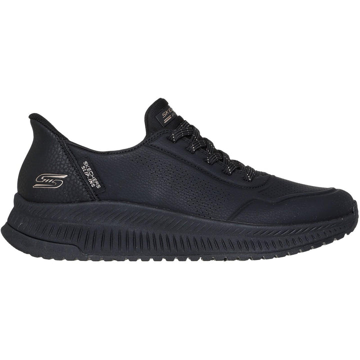 Women's Wide Fit Skechers 117740 Slip-ins Bobs Squad 4 Key Look Trainers in Black - Image 1