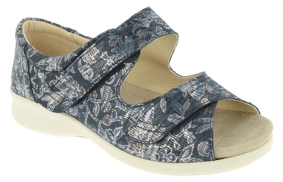 Womens Wide Fit DB Eider Sandals in Navy Print Nubuck - Image 4