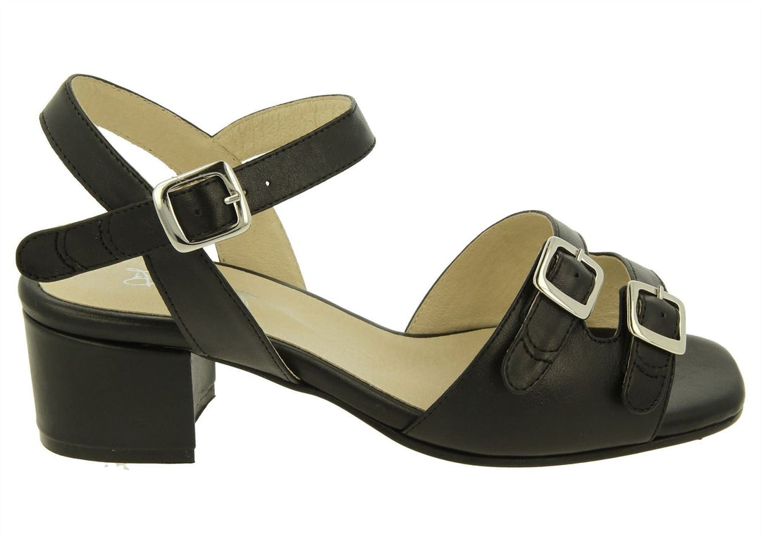 Womens Wide Fit DB Curlew Sandals in Black Leather - Image 2