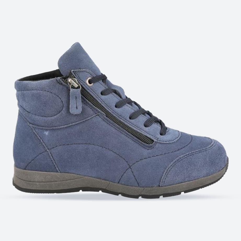 Womens Extra Wide Fit Boots by Flat DB Shoes - Lace up in Denim Blue Suede - Image 1