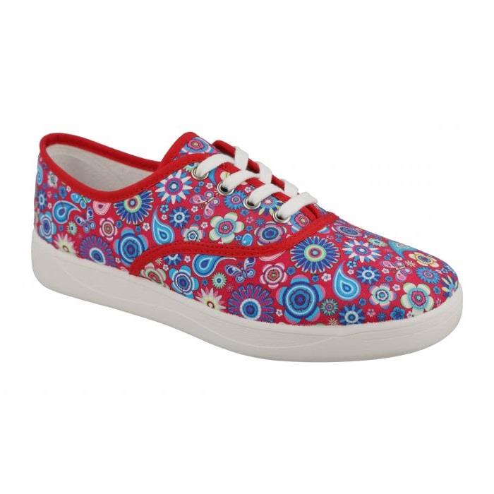 Women's Wide Fit DB Charlie Canvas Shoes in Red Textile - Image 1