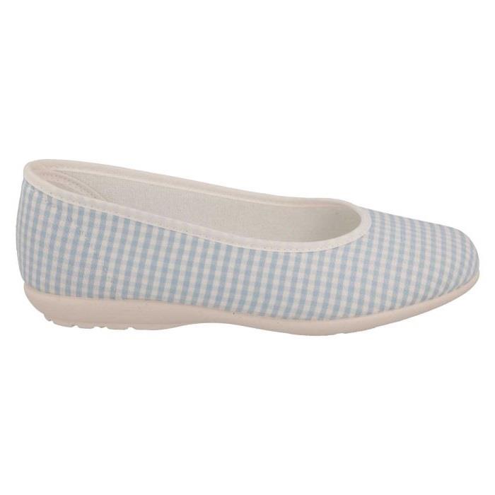 Women's Wide Fit DB Anenome Canvas Pumps in Blue Gingham Canvas - Image 1