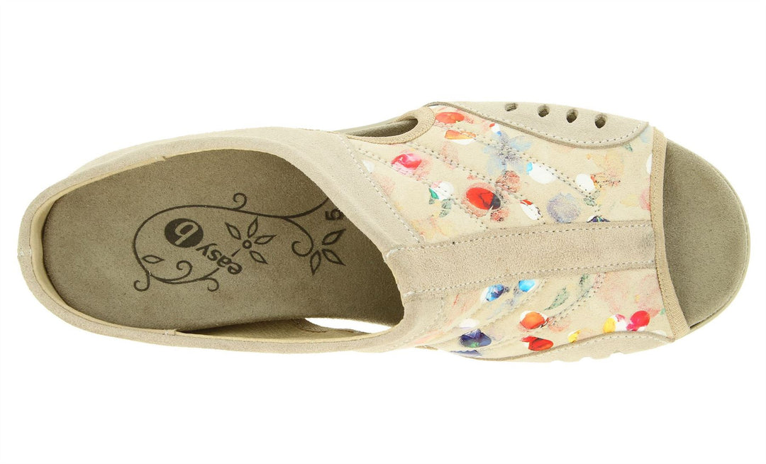 Womens Wide Fit DB Wigeon Mules in Beige Suede / Stretch Textile - Image 4