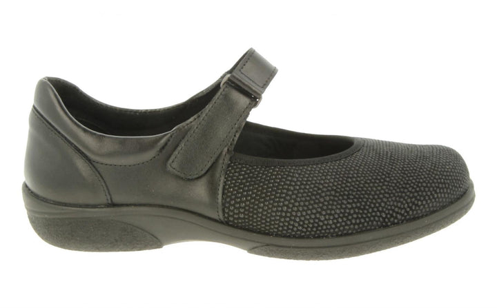 Womens Wide Fit DB Roberta Shoes in Black Lea / Stretch - Image 1