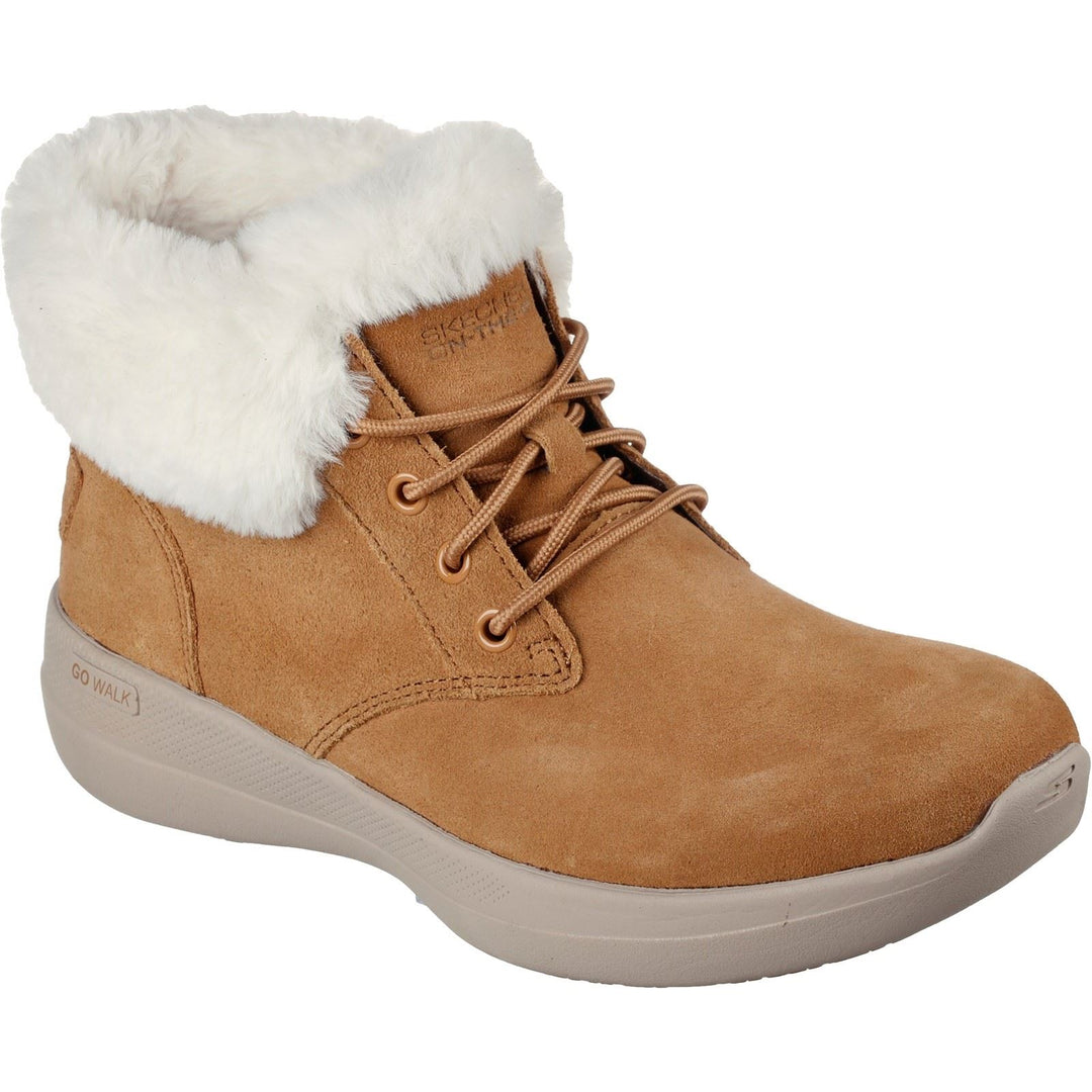 Women's Wide Fit Skechers 144665 Go Walk Stability Comfy Days Ankle Boots in Chestnut - Image 3