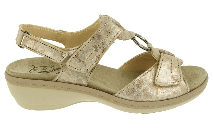 Womens Wide Fit DB Turtle Sandals in Beige Mottled Suede - Image 1