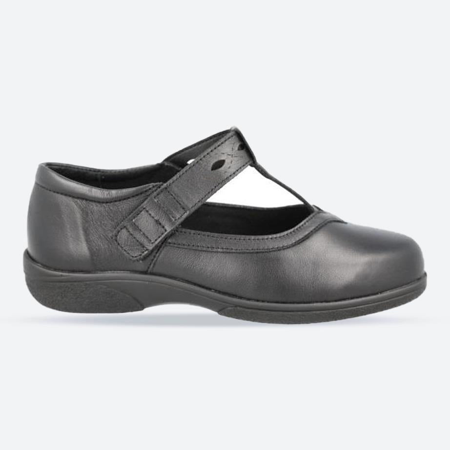 Women's Wide Fit DB Brookfield Shoes in Black Leather - Image 1