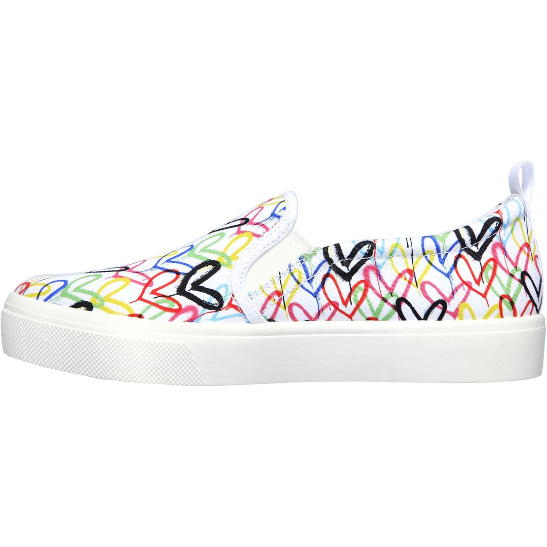 Women's Wide Fit Skechers 155503 Poppy Drippin Love Slip On Shoes in White/Multi - Image 5