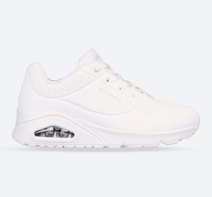 Women's Wide Fit Skechers 73690 Uno Stand On Air Sports Trainers in White - Image 1