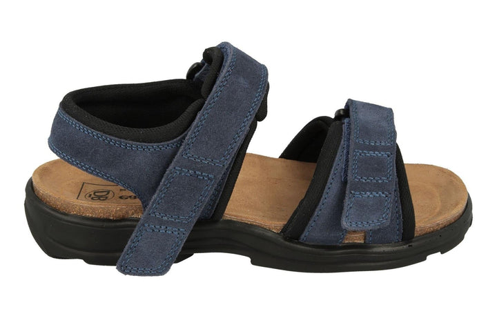 Womens Wide Fit DB Peel Sandals in Navy Suede - Image 1