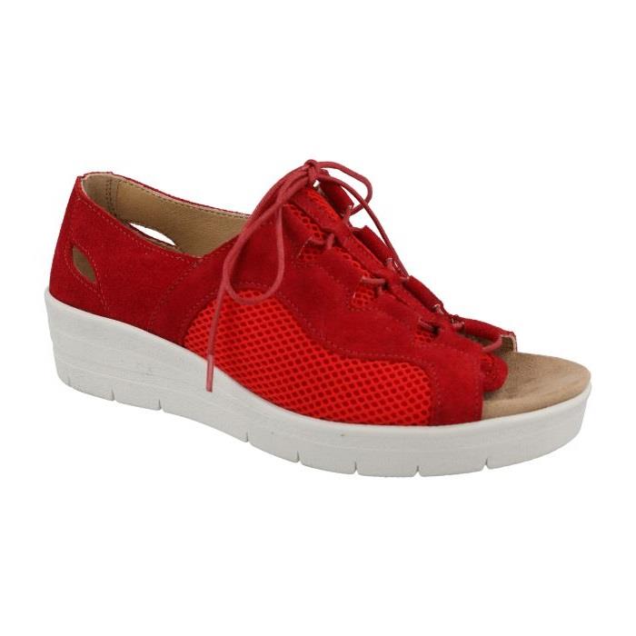 Women's Wide Fit DB Lizard Sandals in Red Suede - Image 1
