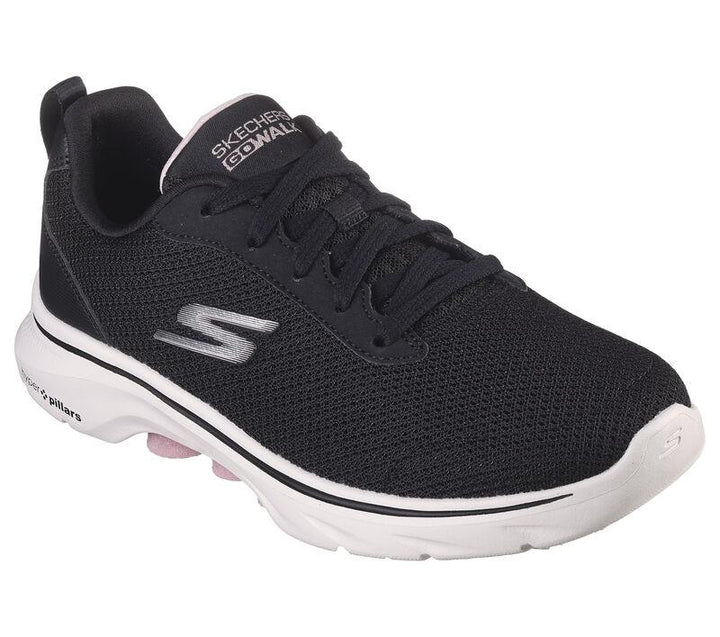 Women's Wide Fit Skechers 125207 Go Walk 7 Clear Path Trainers in Black/Pink - Image 1