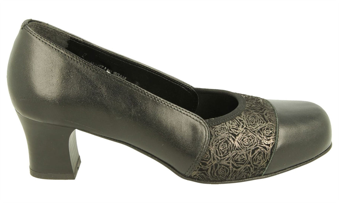 Women's Wide Fit DB Atlantic Shoes in Black Leather / Stretch Textile - Image 2