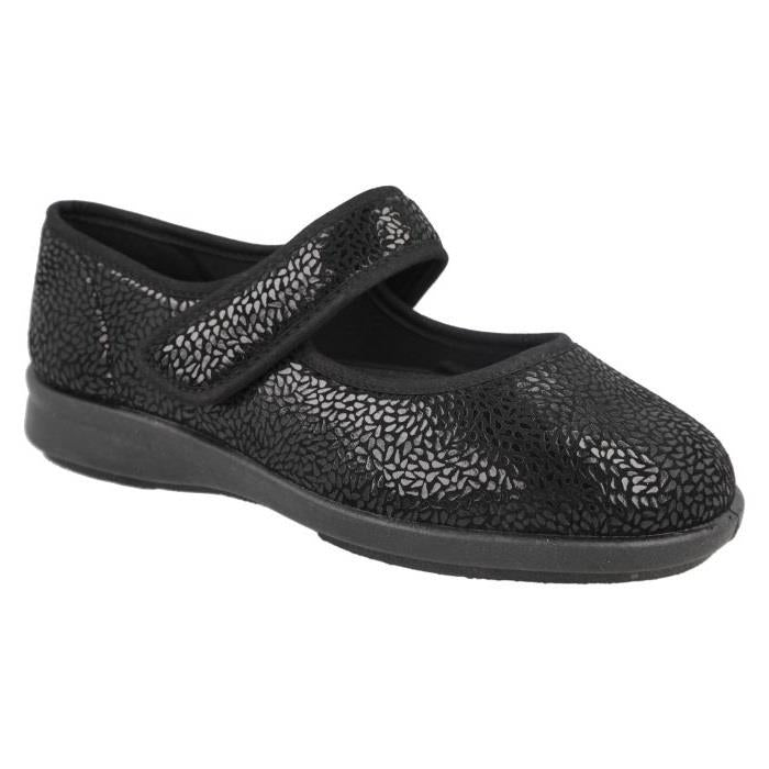 Women's Wide Fit DB Nieve Slippers in Black Stretch - Image 3