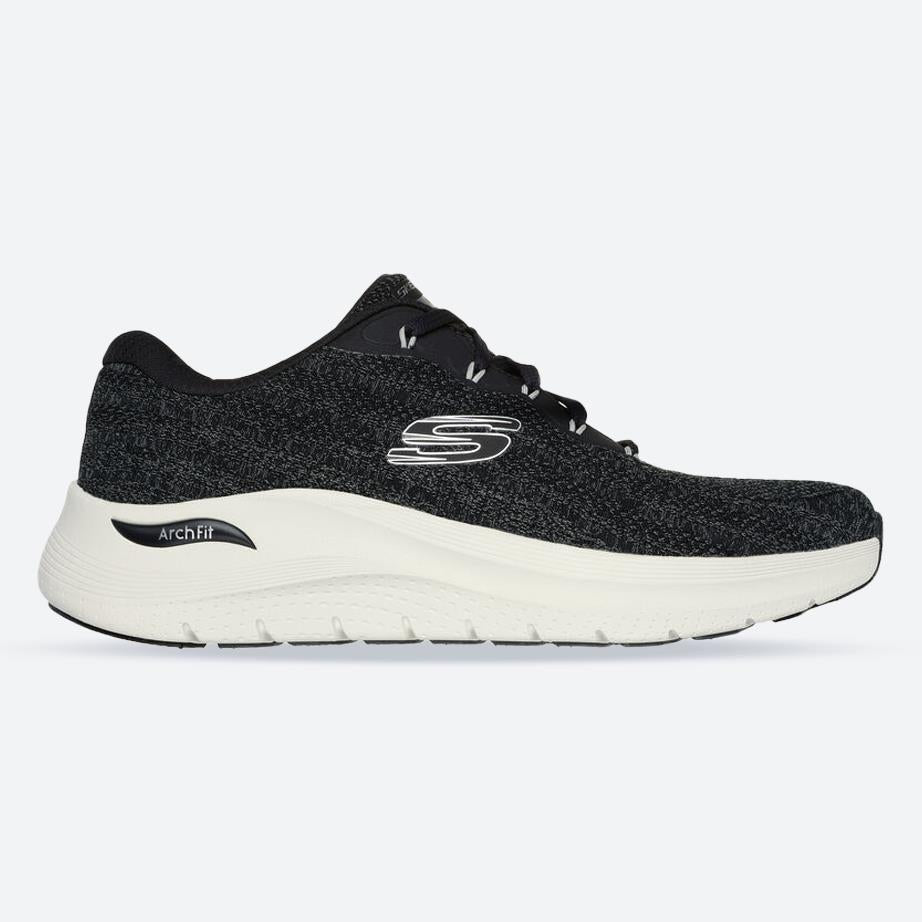 Men's Wide Fit Skechers 232701 Arch Fit 2.0 Road Wave Walking Trainers - Black in Black / White - Image 1