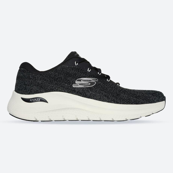 Men's Wide Fit Skechers 232701 Arch Fit 2.0 Road Wave Walking Trainers - Black in Black / White - Image 1
