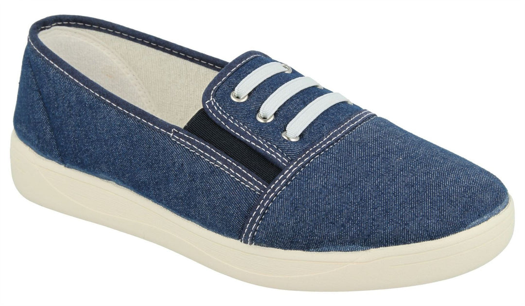 Womens Wide Fit DB Coup Canvas in Navy - Image 3