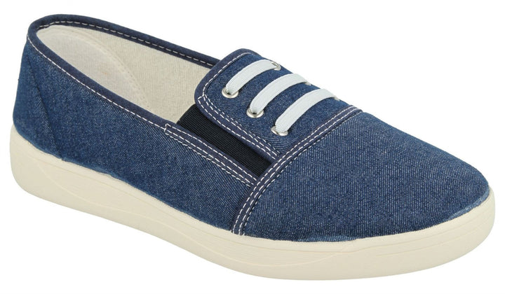 Womens Wide Fit DB Coup Canvas in Navy - Image 1