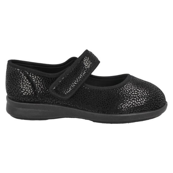 Women's Wide Fit DB Nieve Slippers in Black Stretch - Image 1