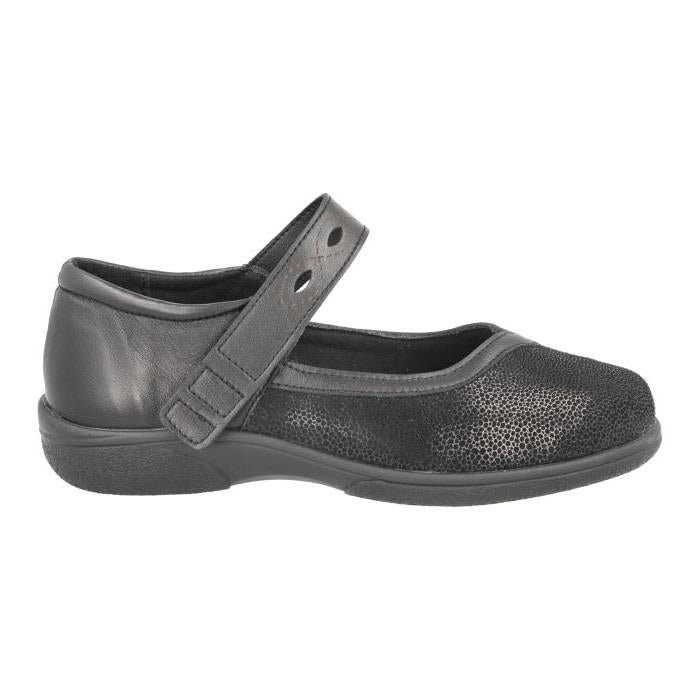 Women's Wide Fit DB Hythe Shoes in Black Lea / Stretch - Image 2