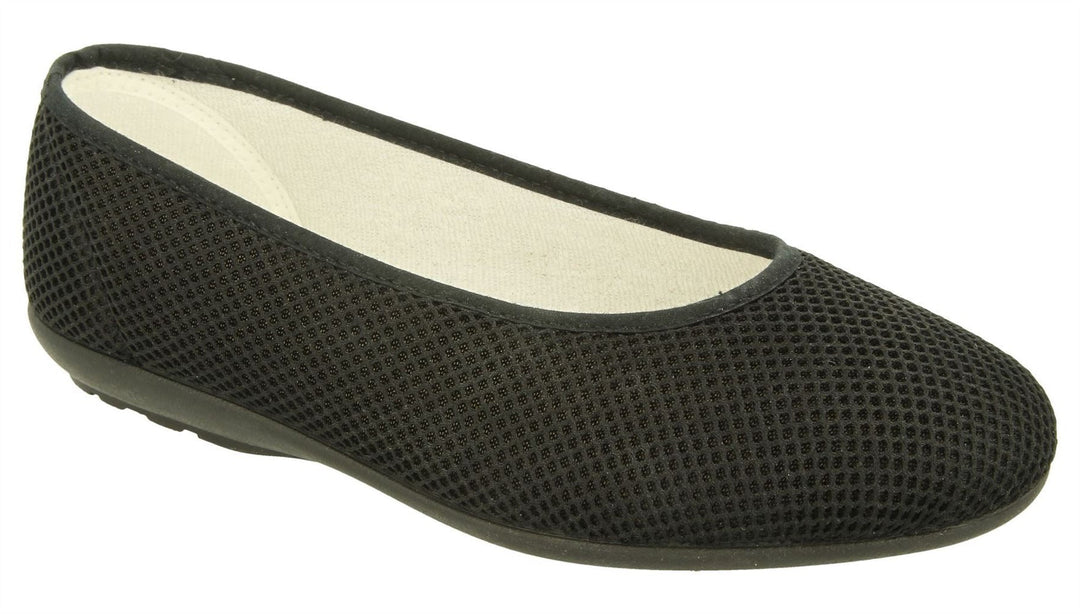 Womens Wide Fit DB Melissa Slippers in Black Textile - Image 3