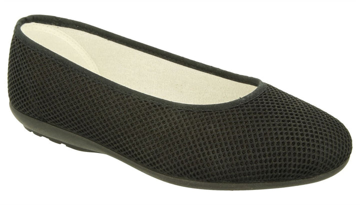 Womens Wide Fit DB Melissa Slippers in Black Textile - Image 1