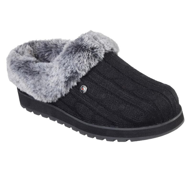 Womens Wide Fit Skechers Keepsakes Ice Angel Mule Slippers - Black in Black - Image 3
