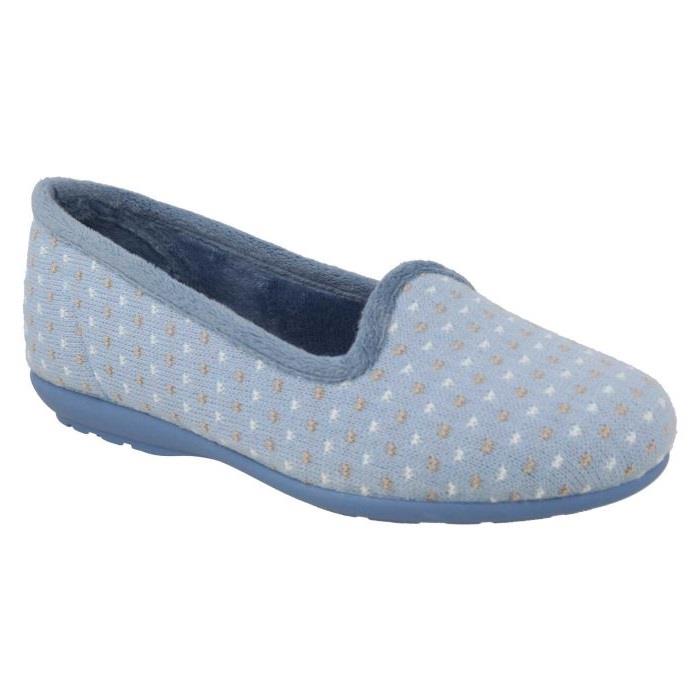 Women's Wide Fit DB Lacey Slip-on Slippers in Blue Multi Textile - Image 1