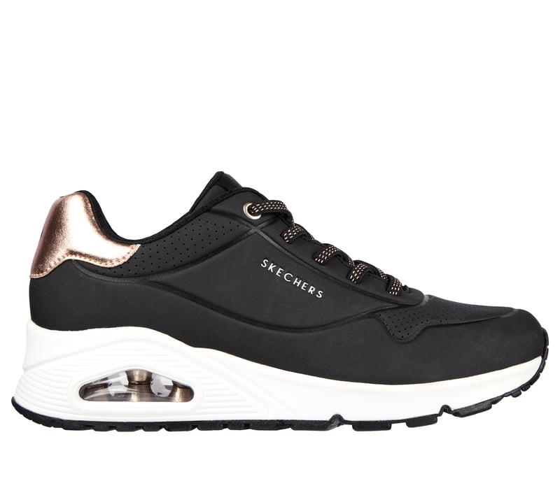 Women's Wide Fit Skechers Uno 155196W Shimmer Away Trainers - Black in Black - Image 2
