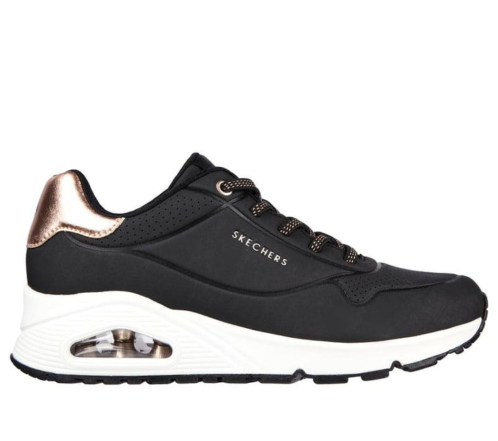 Women's Wide Fit Skechers Uno 155196W Shimmer Away Trainers - Black in Black - Image 1