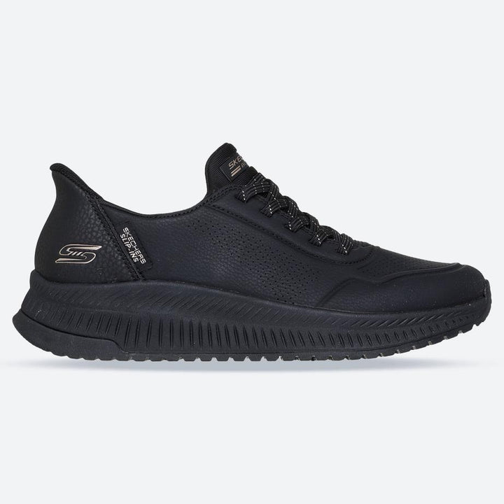 Women's Wide Fit Skechers 117740 Slip-ins Bobs Squad 4 Key Look Trainers in Black - Image 1