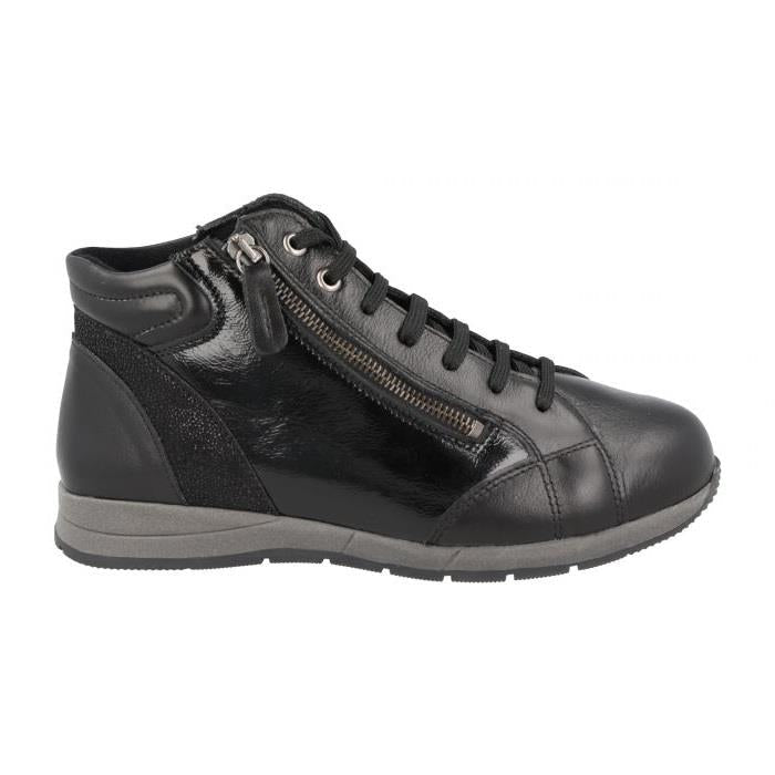 Women's Wide Fit DB Flycatcher Boots in Black Leather / Patent With Speckles - Image 1