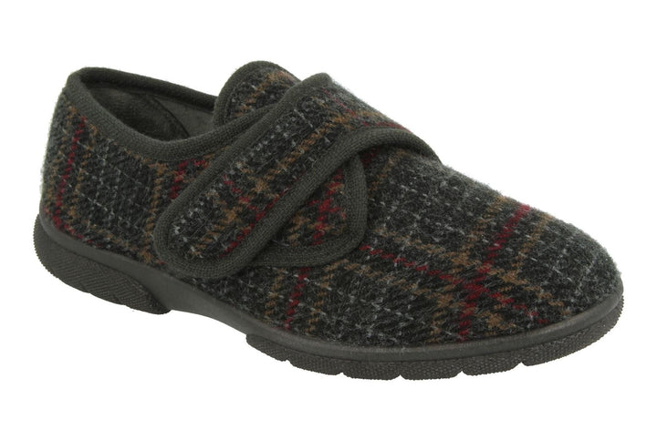 Mens Wide Fit DB Tartan Slippers in Navy Tartan - Image 1