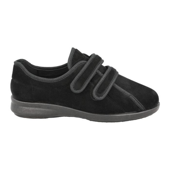Women's Wide Fit DB Mansfield Slippers in Black Stretch Suedette - Image 1