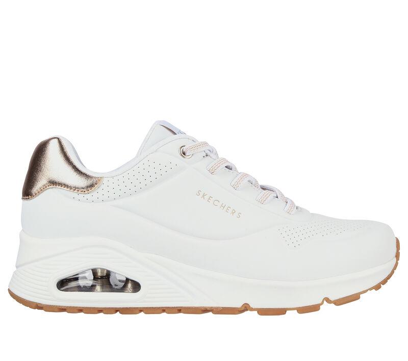 Women's Wide Fit Skechers 155196 Uno Shimmer Away Trainers in Rose - Image 14