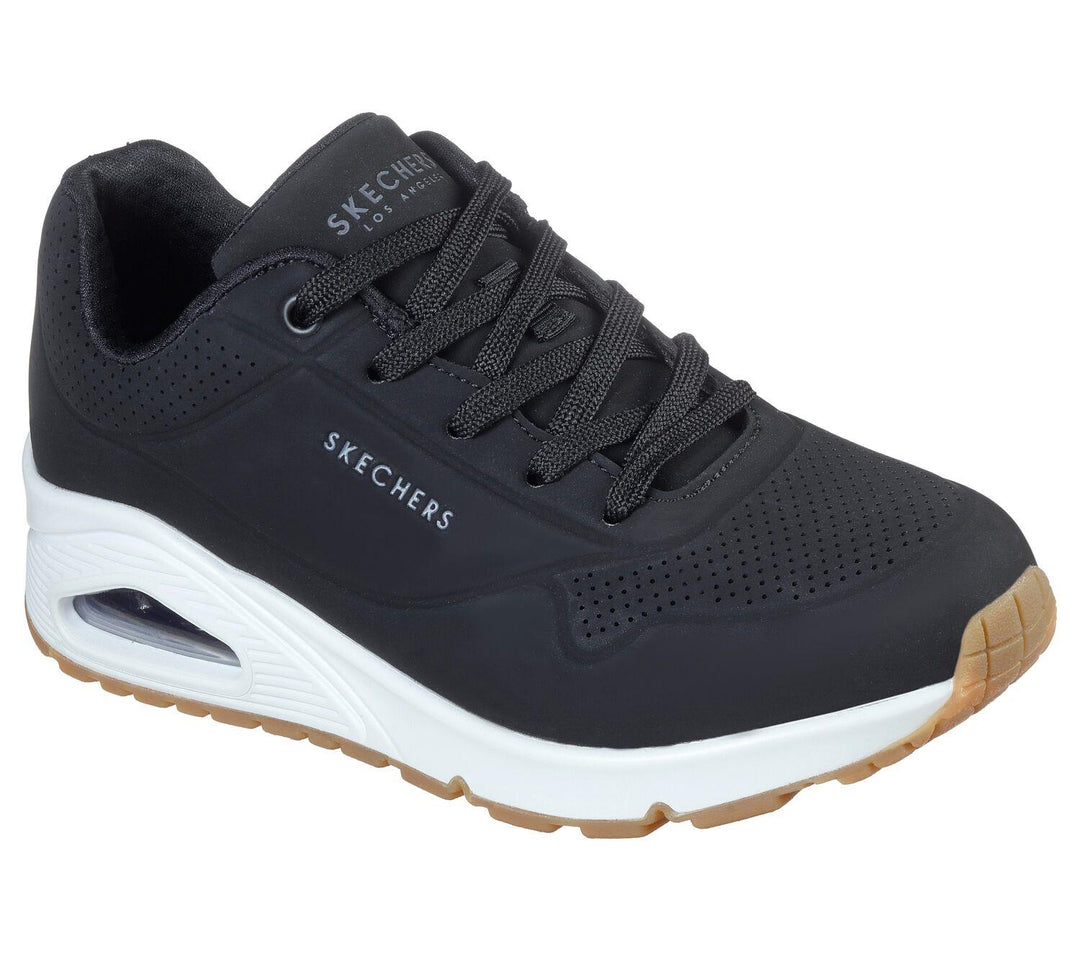 Women's Wide Fit Skechers 73690 Uno - Stand On Air Walking Street Wear Trainers - Black/White in Black/White - Image 3