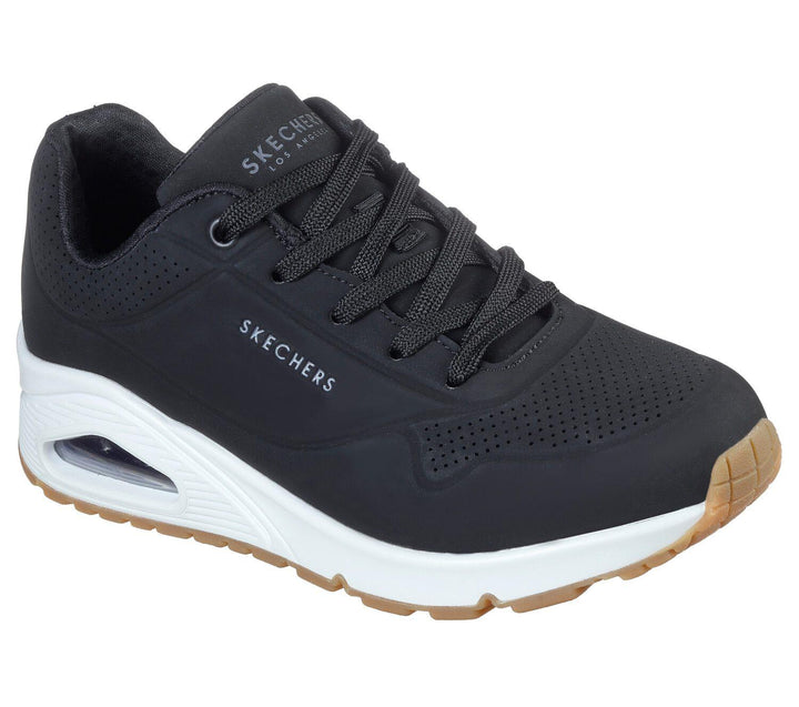 Women's Wide Fit Skechers 73690 Uno - Stand On Air Walking Street Wear Trainers - Black/White in Black/White - Image 1