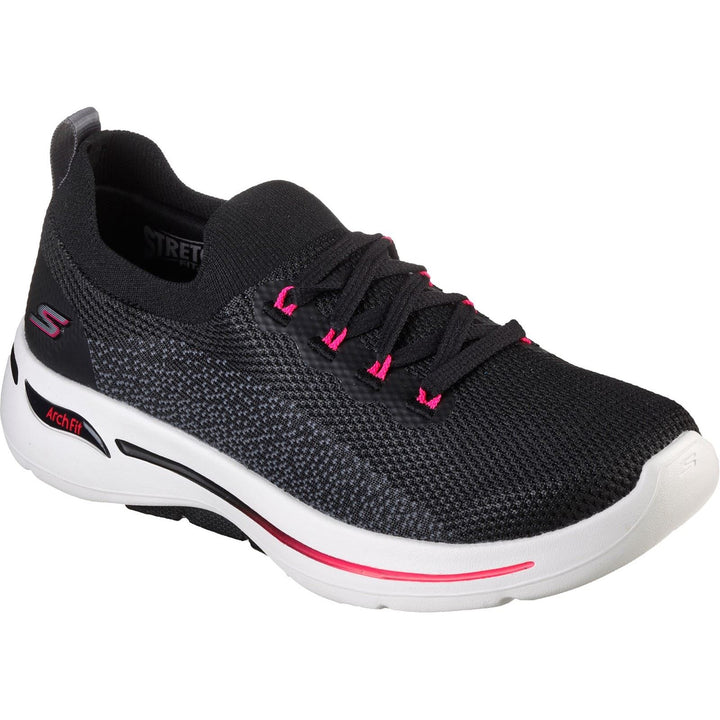 Women's Wide Fit Skechers 124863 Go Walk Arch Fit Clancy Trainers in Black /Hot pink - Image 1