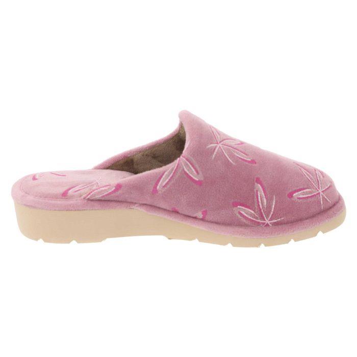 Women's Wide Fit DB Balsam Mule Slippers in Blue Floral Velour - Image 1