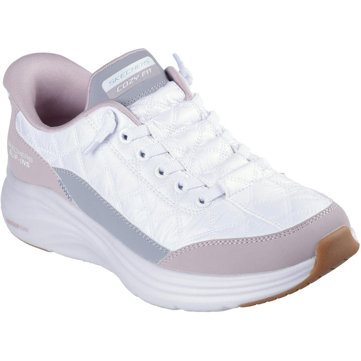 Women's Wide Fit Skechers 150404 Slip-ins Contour Foam Cozy Fit Trainers in White/Lavender - Image 1