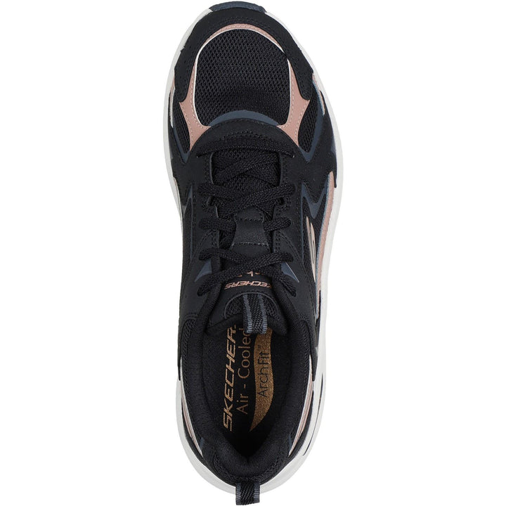 Women's Wide Fit Skechers 150332 Arch Fit 2.0 Vintage Luxe Trainers in Black/Rose Gold - Image 1