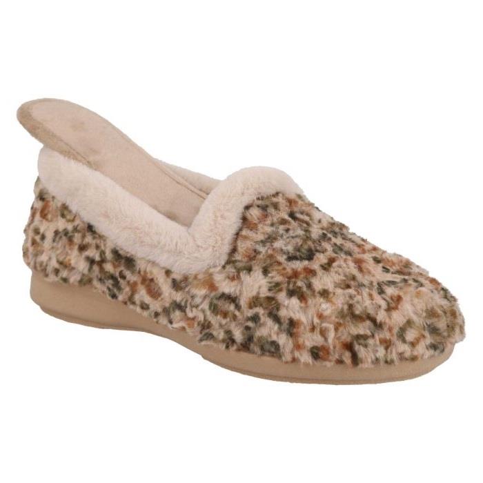 Women's Wide Fit DB Paige Slip on Slippers in Beige Multi Textile - Image 1