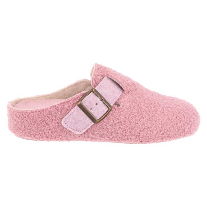Women's Wide Fit DB Gill Buckle Mule Slippers in Pink Fleece - Image 1