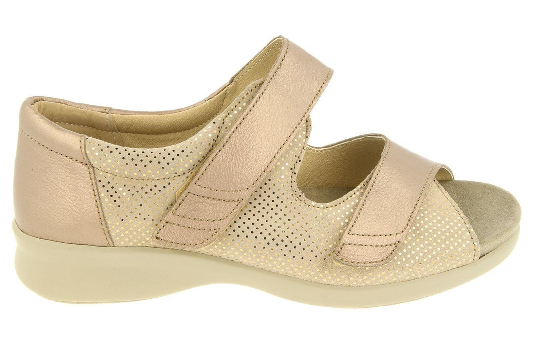 Womens Wide Fit DB Petra Sandals in Gold Lea / Suede - Image 2