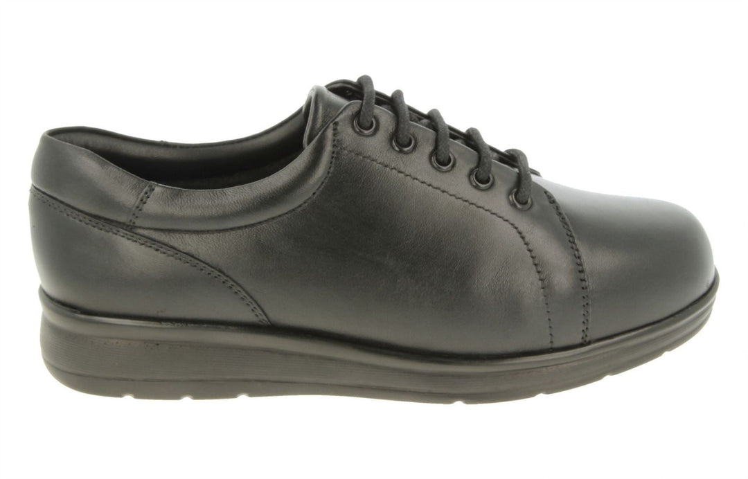 Womens Wide Fit DB Bracken Shoes in Black Leather - Image 2