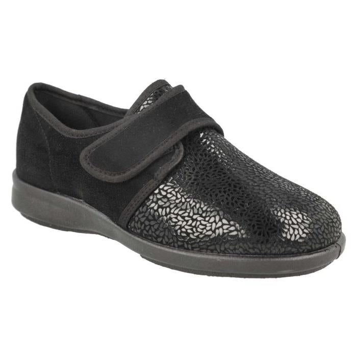 Women's Wide Fit DB Vanilla Shoes/Slipper in Black Stretch Textile - Image 1