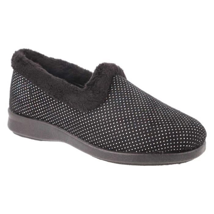 Women's Wide Fit DB Betony Slippers in Rose Velour / Shiny Dot - Image 3