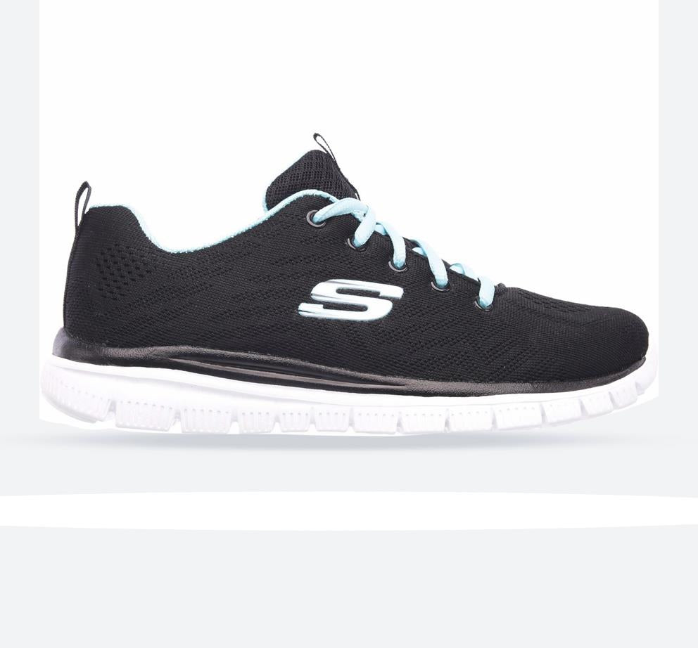 Women's Wide Fit Skechers 12615 Graceful Get Connected Sports Trainers - Black/Turquoise in Black/Turquoise - Image 1